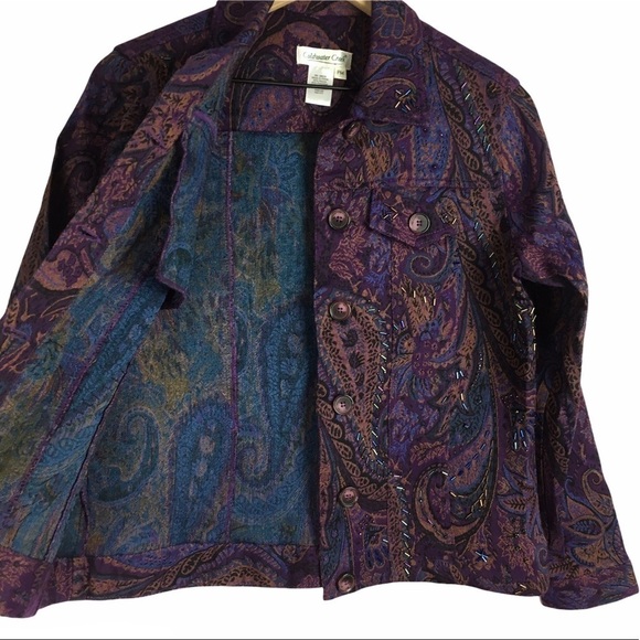 COLDWATER CREEK Jacket Woven Tapestry Beaded Paisley Floral Boho Petite Medium - Picture 6 of 10